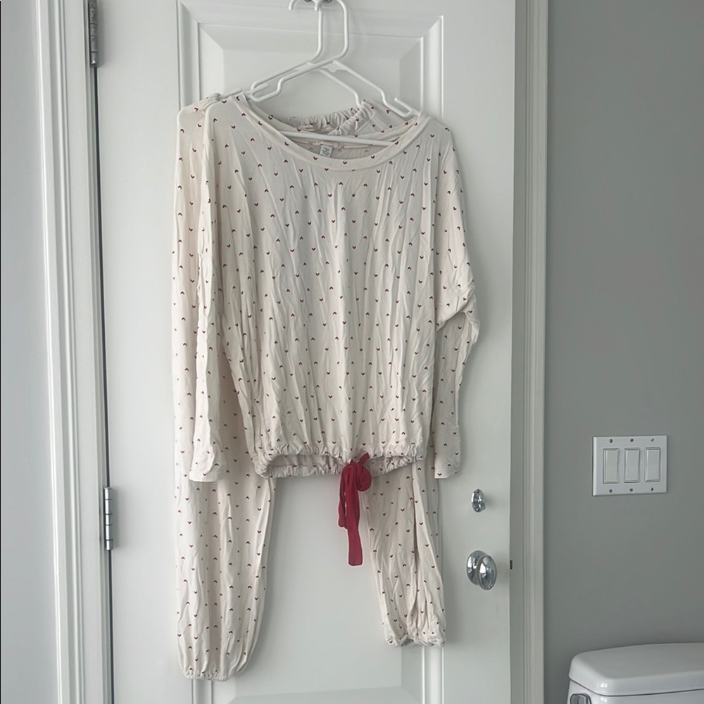 Eberjey Cream Pajama Set with Red Accents